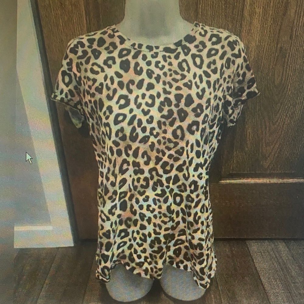 Leopard Print Short Sleeve Women's Top - Tan/Black